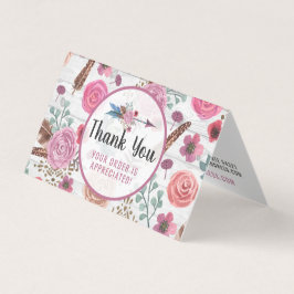 Boho Chic Rustic Feather Arrow Blommigt Tack Kort