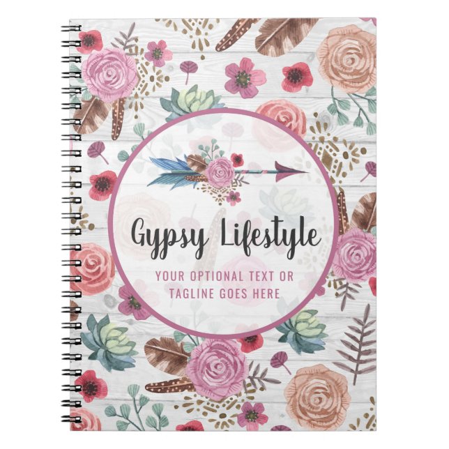 Boho Chic Rustik Fjäder Pil Vattenfärg Bohemisk Anteckningsbok (Framsidan)