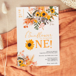 Boho chic rustik orange solblommor 1:a födelsedag inbjudningar