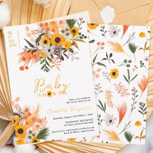 Boho chic rustik orange solblommor babydusch inbjudningar