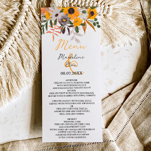 Boho chic rustik orange solblommor bröllop meny