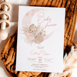 Boho chic rustik pampas blommigt måne babydusch inbjudningar