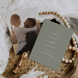 Boho Chic Sage Grönt Avslappnad Photo Bröllop Inbjudningar