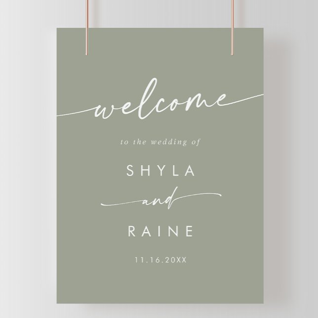 Boho Chic Sage Grönt DIY Bröllop Välkomsttecken Poster (Skapare uppladdad)