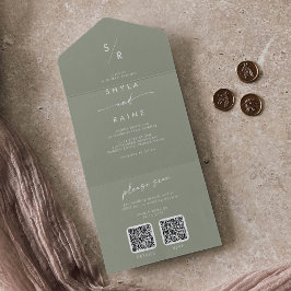 Boho Chic Sage Grönt Dual QR Code Bröllop