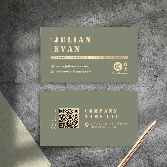 Boho Chic Sage Grönt & Guld Bold Typography Visitkort (Boho Chic Sage Green & Gold Bold Typography Business Card)