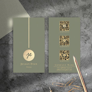 Boho Chic Sage Grönt & Guld Monogram Social Media Visitkort