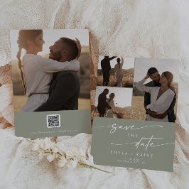 Boho Chic Sage Grönt Multi Photo QR-kod Spara Datumet