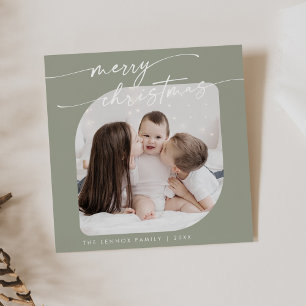 Boho Chic Sage Grönt Photo Cute Family jul Julkort