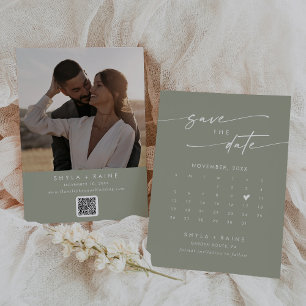 Boho Chic Sage Grönt QR-kodsfotokalender Spara Datumet