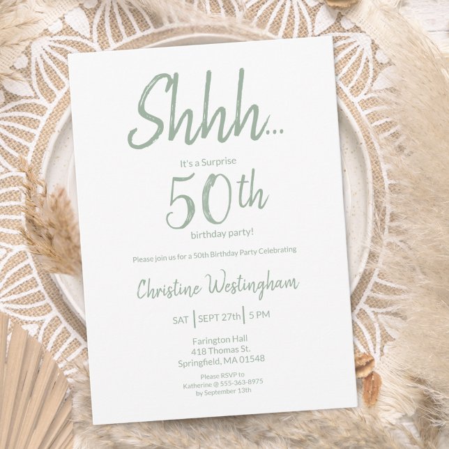 Boho Chic Sagegrön Överraskning 50-årsdag Inbjudningar (Skapare uppladdad)