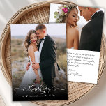 Boho Chic Script 2 Photo Bröllop - tackkort Tack Kort<br><div class="desc">Modern Boho Chic Calligraphy Script Bröllop 2 Photo Tackyou Card. Snyggt bröllop tackar dig för att du har en fullt-fotot på framsidan med texten "Tack" i ett snävt, snävt och snett tecken på kalligrafi eller svan-teckensnittsskript för typografi-byten i vit övertäckning på bild. Lilla sött kärlek hjärtmotiv, inklusive. 2-sidigt kort med...</div>