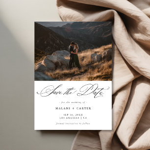 Boho Chic Script Mountain Photo Luxury Bröllop Spara Datumet