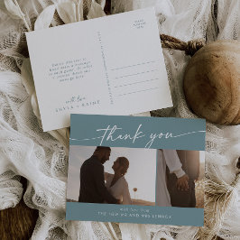 Boho Chic Seafoam Teal Bröllop Photo Tack Vykort