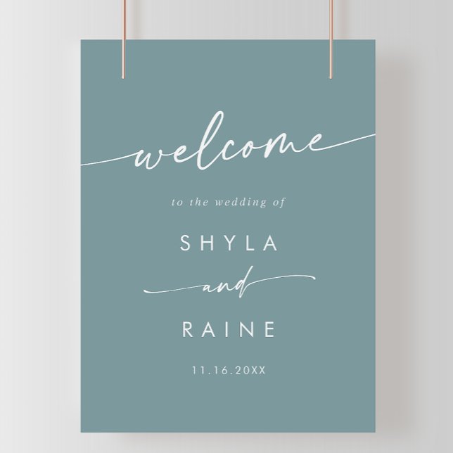 Boho Chic Seafoam Teal DIY Bröllop Välkomsttecken Poster (Skapare uppladdad)