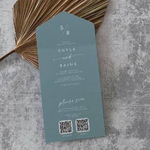 Boho Chic Seafoam Teal Dual QR Code Bröllop
