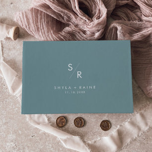 Boho Chic Seafoam Teal Monogram Bröllop Gästböcker