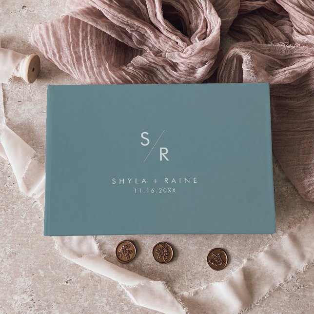 Boho Chic Seafoam Teal Monogram Bröllop Gästböcker (Skapare uppladdad)
