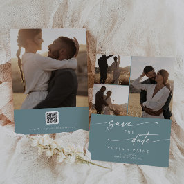 Boho Chic Seafoam Teal Multi Photo QR-kod Spara Datumet