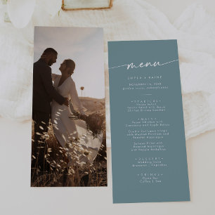 Boho Chic Seafoam Teal Photo Bröllop Meny