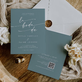 Boho Chic Seafoam Teal QR Kod Spanska Bröllop Inbjudningar