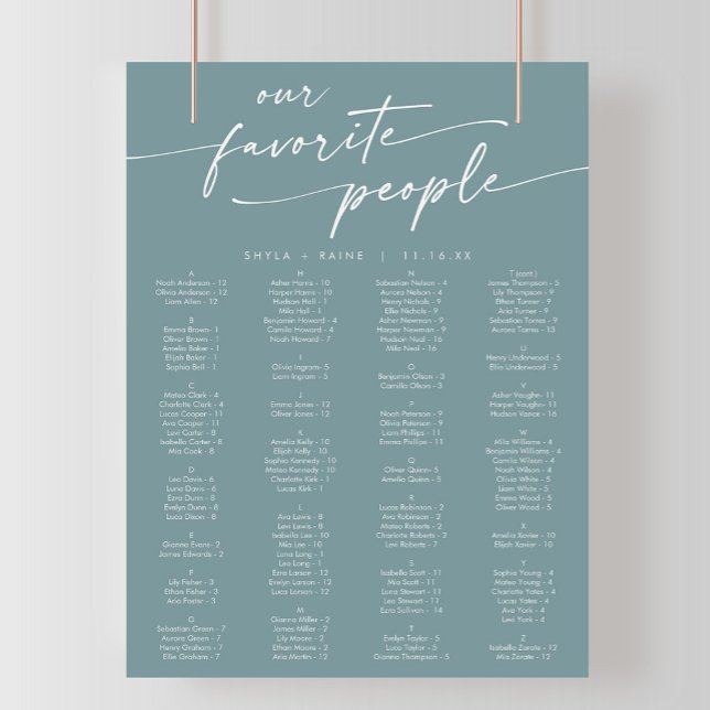 Boho Chic Seafoam Teal-utskrivbara sätesdiagram Poster (Skapare uppladdad)