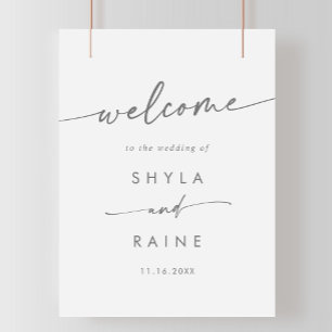 Boho Chic Silver Grått DIY Bröllop Välkomsttecken Poster