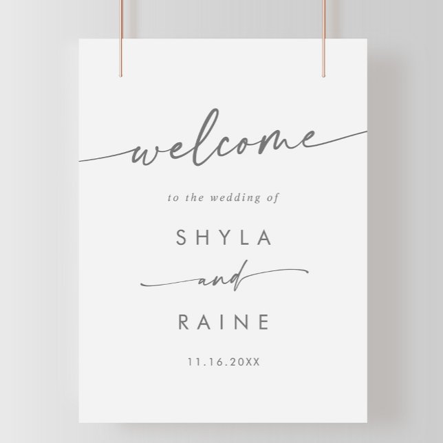 Boho Chic Silver Grått DIY Bröllop Välkomsttecken Poster (Skapare uppladdad)
