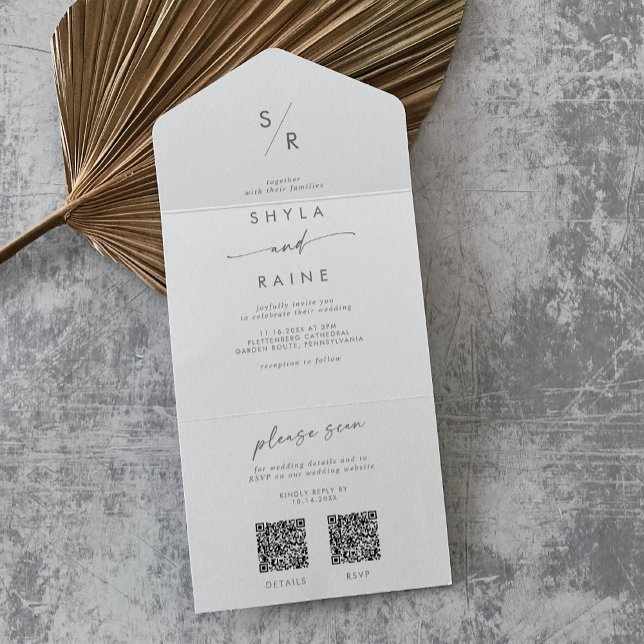Boho Chic Silver Grått Dual QR Code Bröllop (Skapare uppladdad)