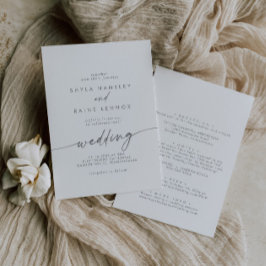 Boho Chic Silver Grått Front och Back Bröllop Inbjudningar