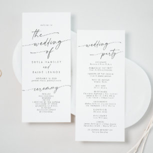 Boho Chic Silver Grått Tea Length Bröllop Program