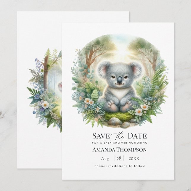 Boho Chic Skogs Koala Barnkalas Spara Datumet (Fram/baksida)