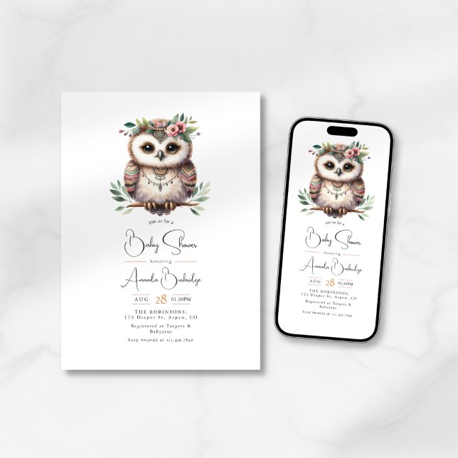 Boho Chic Skogsdjur Baby Shower Inbjudningar (Boho Chic Foest Woodland Animals Baby Shower Invitation)