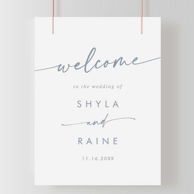 Boho Chic Slate Blue DIY Bröllop Välkomstskylt Poster (Skapare uppladdad)