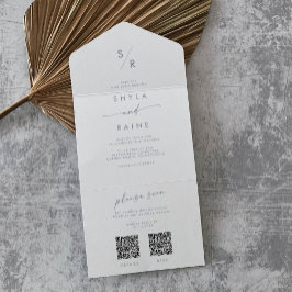 Boho Chic Slate Blue Dual QR Code Bröllop