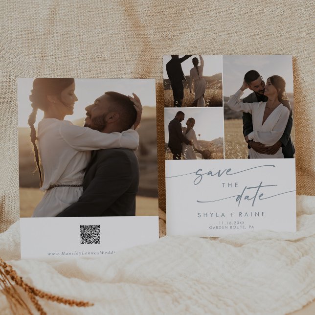 Boho Chic Slate Blue Multi Photo QR-kod Spara Datumet (Skapare uppladdad)