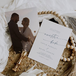 Boho Chic Slate Blue Photo Spain Bröllop Inbjudningar