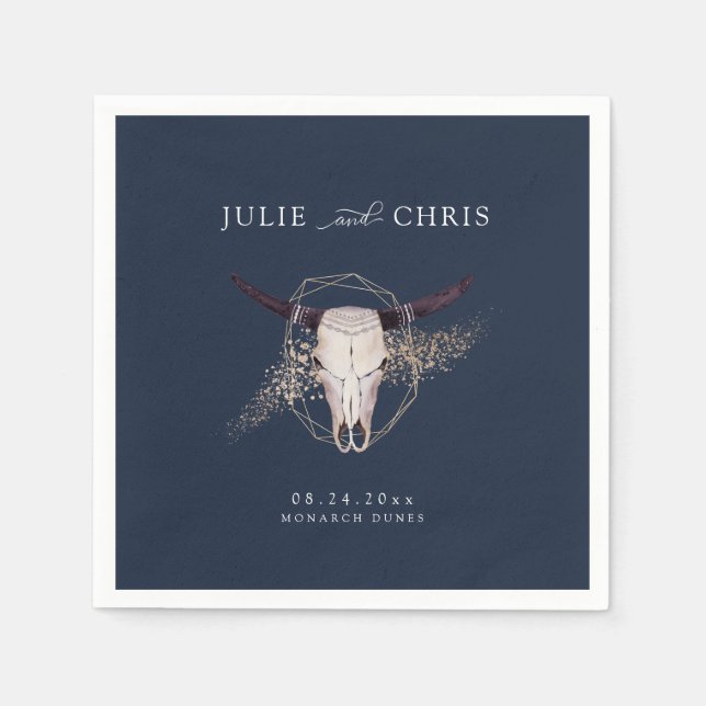 Boho Chic Steer Skull Bröllop Pappersservett (Framsidan)
