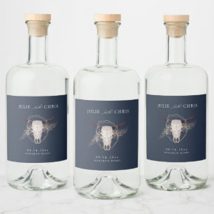 Boho Chic Steer Skull Bröllop Spritflaskor Etikett