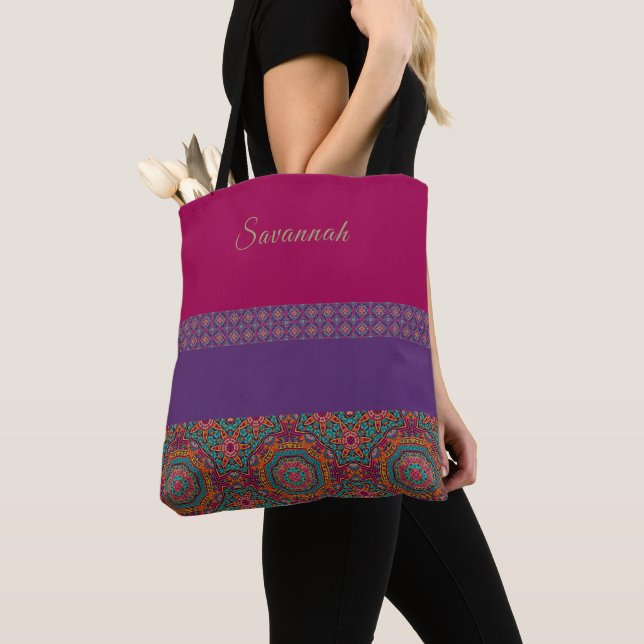 Boho-Chic Stil Vibrant Mönster Tote Bag Tygkasse (Närbild)