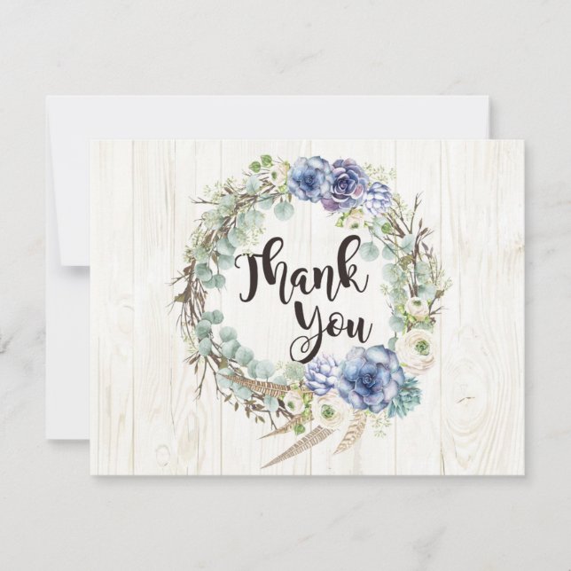 Boho Chic Succulent Eucalyptus Rustic Tack Kort (Framsida)