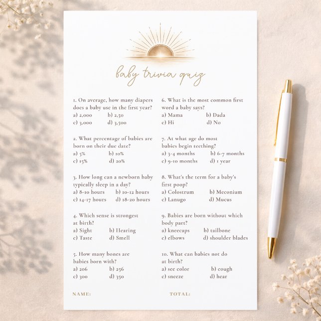 Boho Chic Sun Neutral Shower Games Baby Trivia (Skapare uppladdad)
