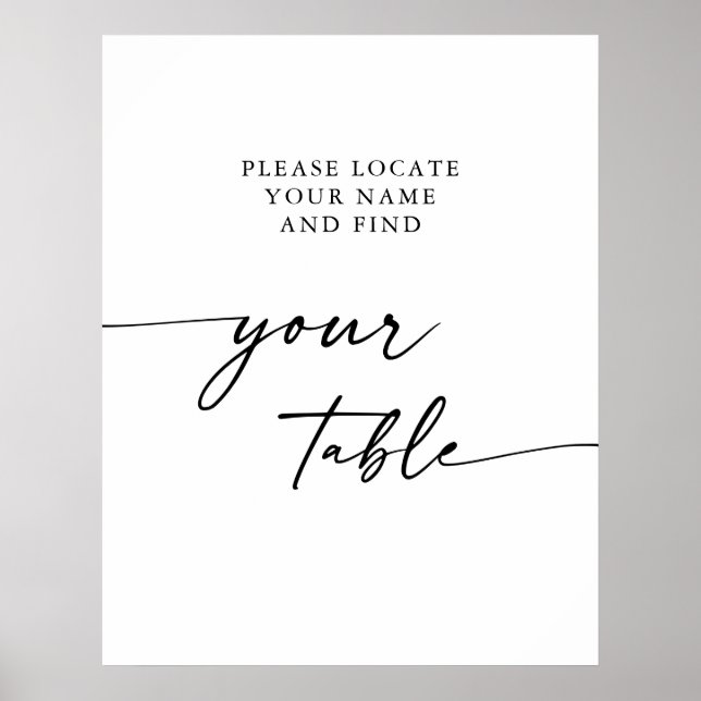 Boho Chic Svart och Vitt Bröllop Hitta Ditt Bord Poster (Framsidan)