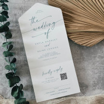 Boho Chic Teal and White QR Code Mail i Bröllop