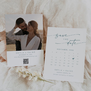 Boho Chic Teal and White QR Code Photo Calendar Spara Datumet
