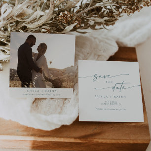 Boho Chic Teal and White Square Photo Back Spara Datumet