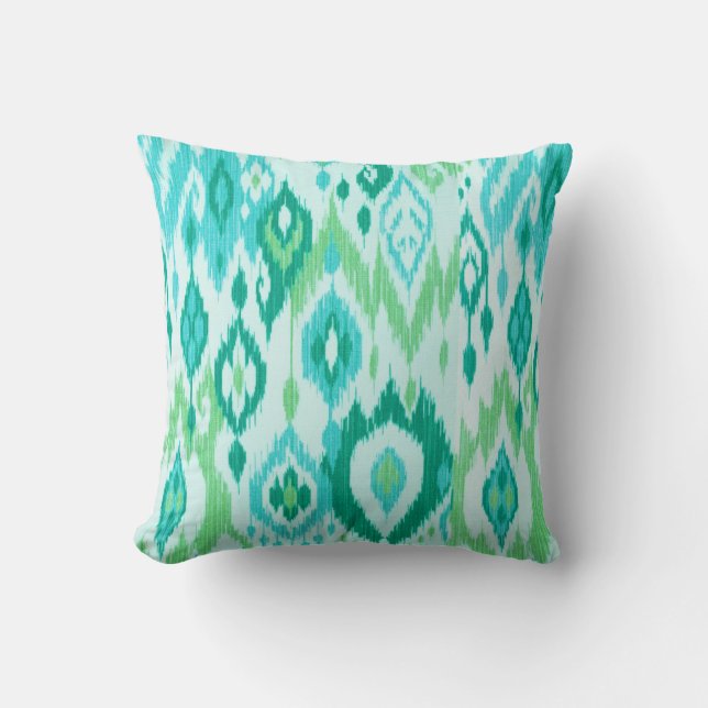 Boho Chic teal aqua grönt Ikat Tribal Tapestry Kudde (Framsida)