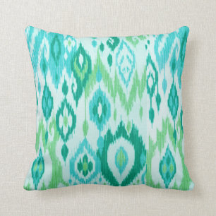 Boho Chic teal aqua grönt Ikat Tribal Tapestry Kudde