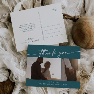 Boho Chic Teal Blue Bröllop Photo Tack Vykort