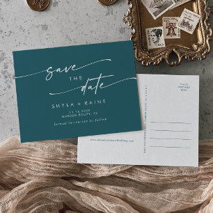 Boho Chic Teal Blue Bröllop spara datum Inbjudan Vykort